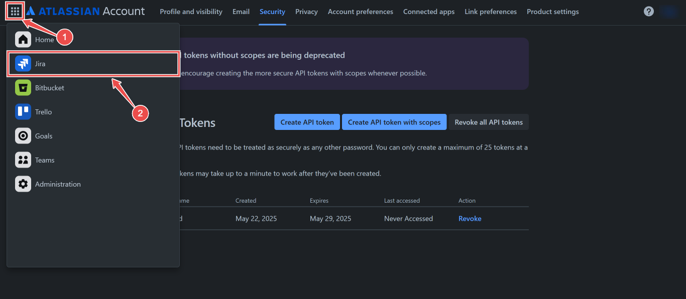 Atlassian instance URL in browser address bar
