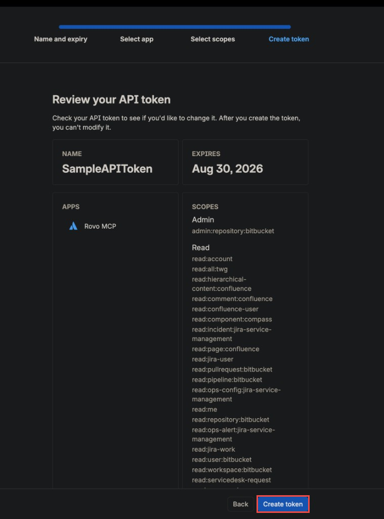 Review your API token step