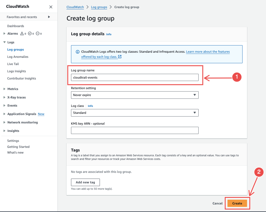 Enter log group name