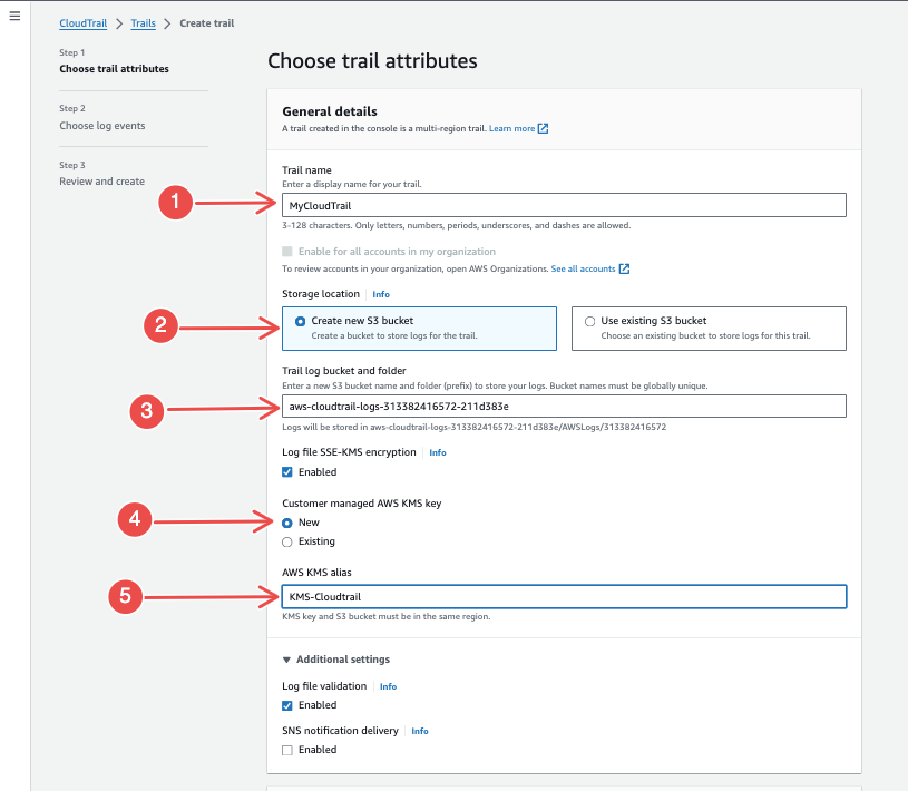 Trail name and S3 bucket