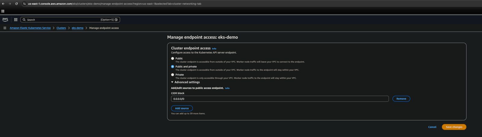 Endpoint access settings