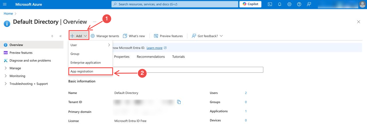 Create a new app registration from the Entra ID overview