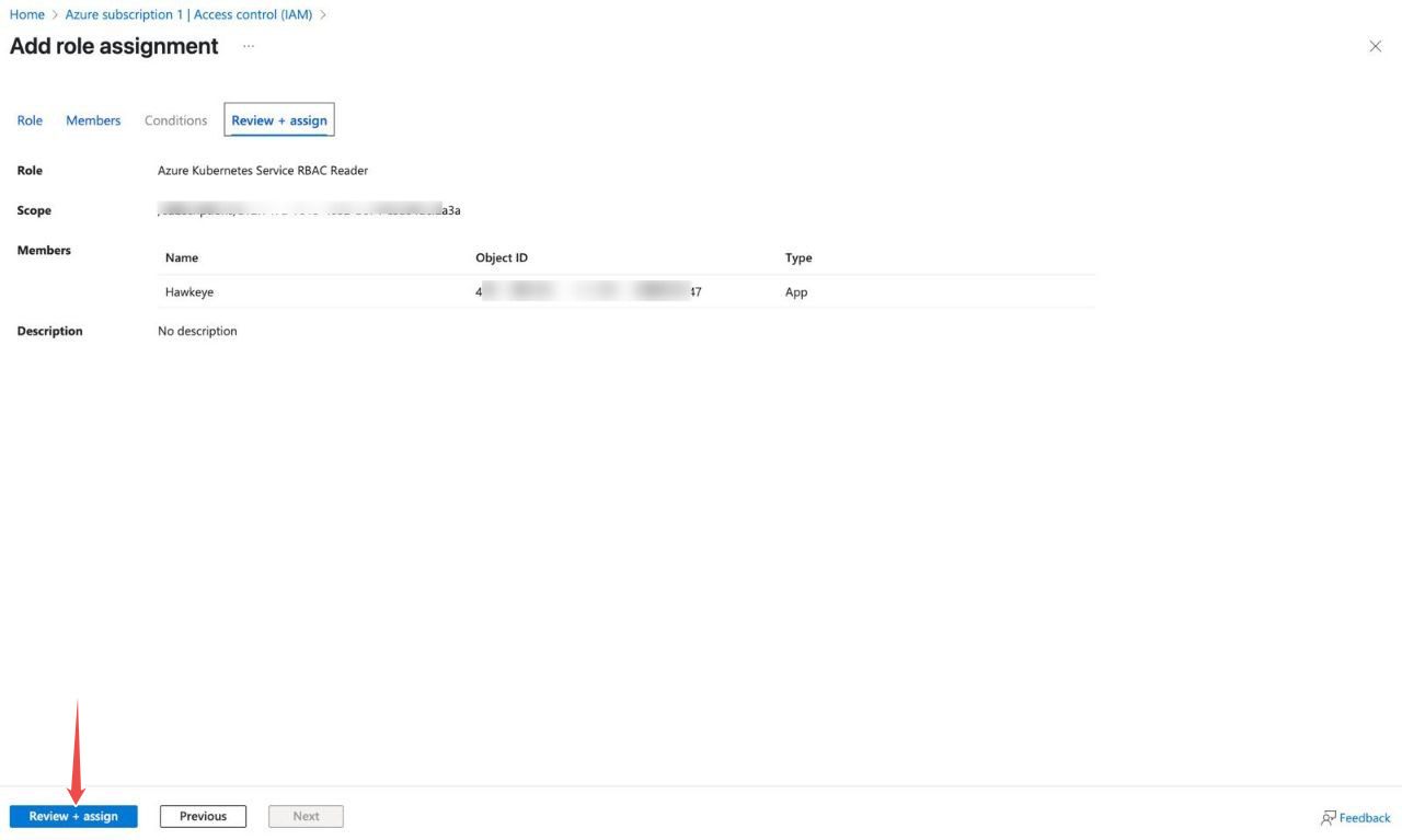 Review + assign for AKS RBAC Reader role