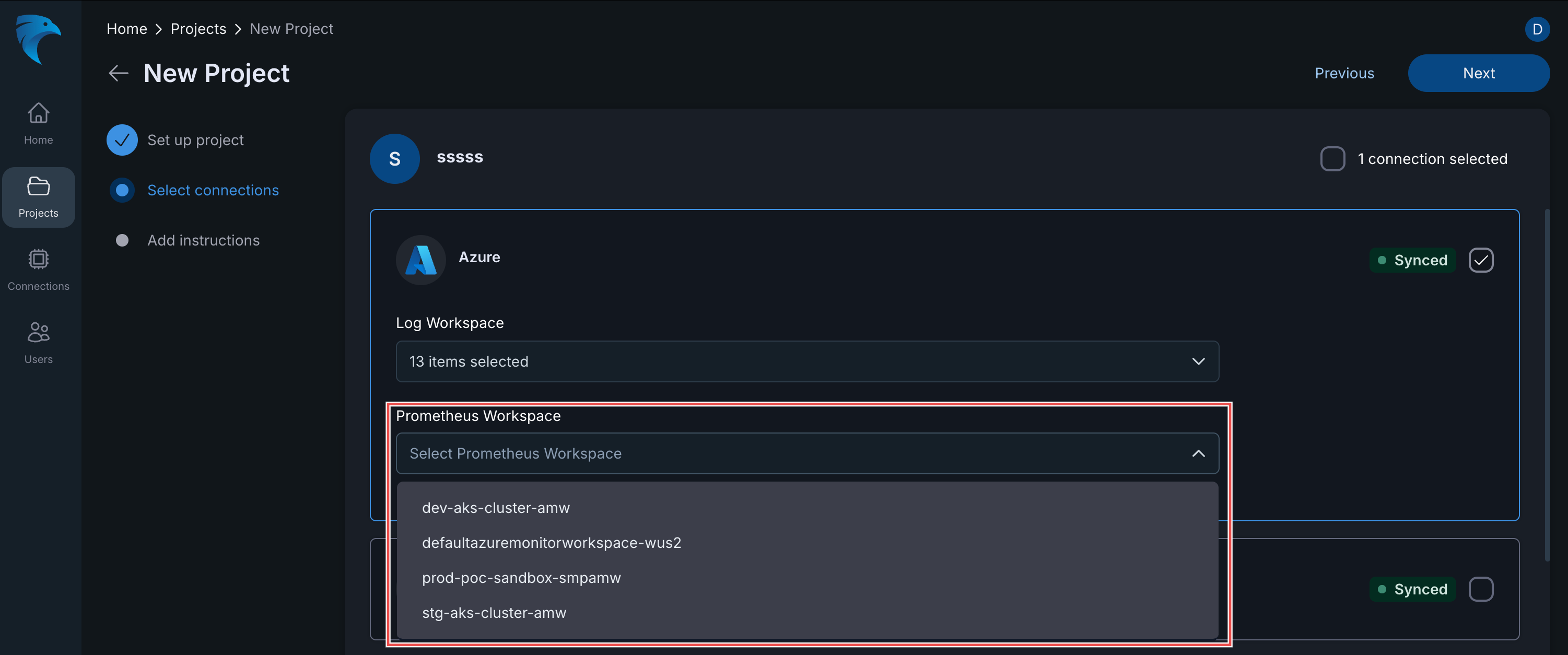 Prometheus Workspace selection dropdown for AKS
