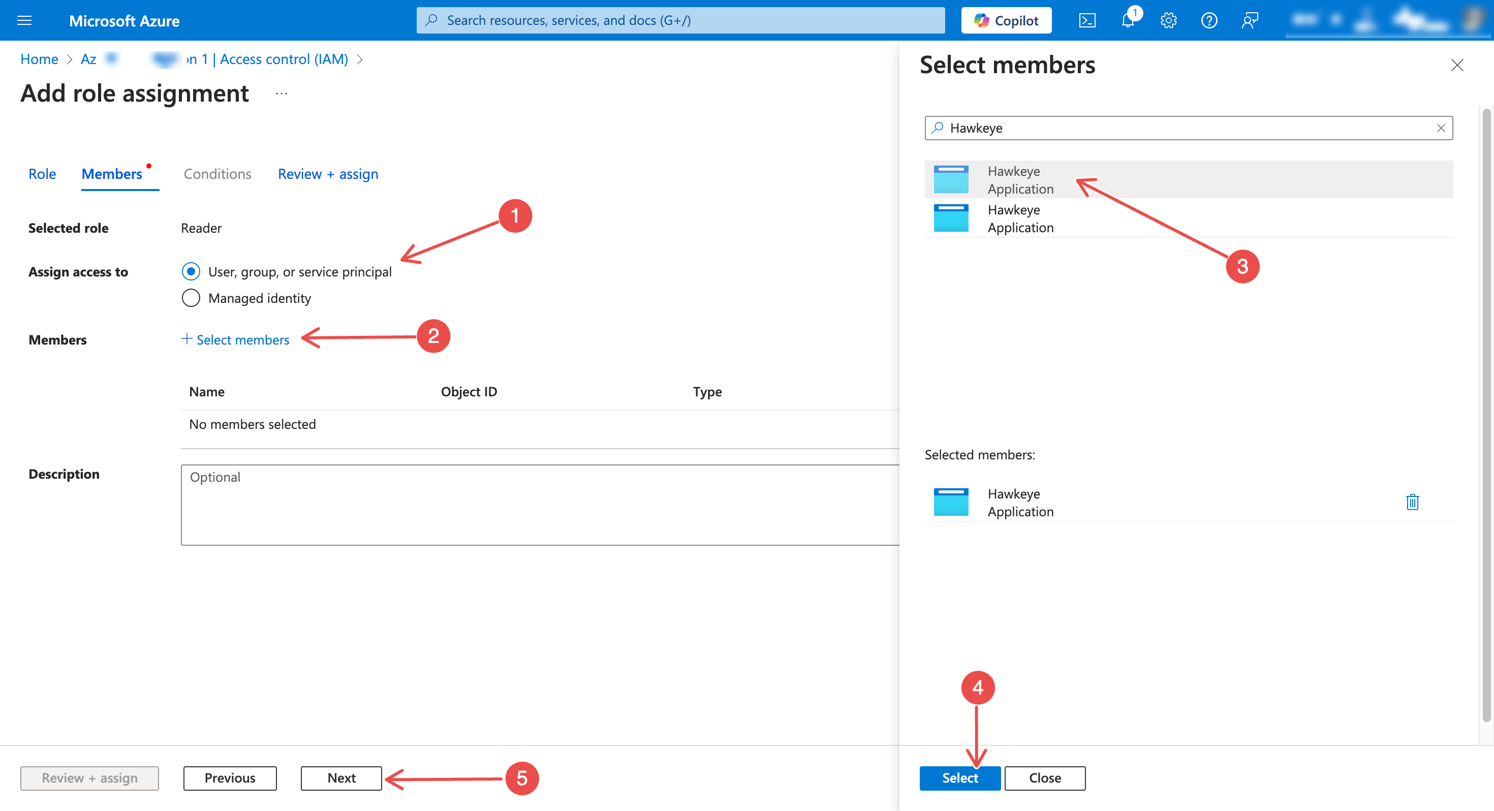 Member selection dialog for role assignment