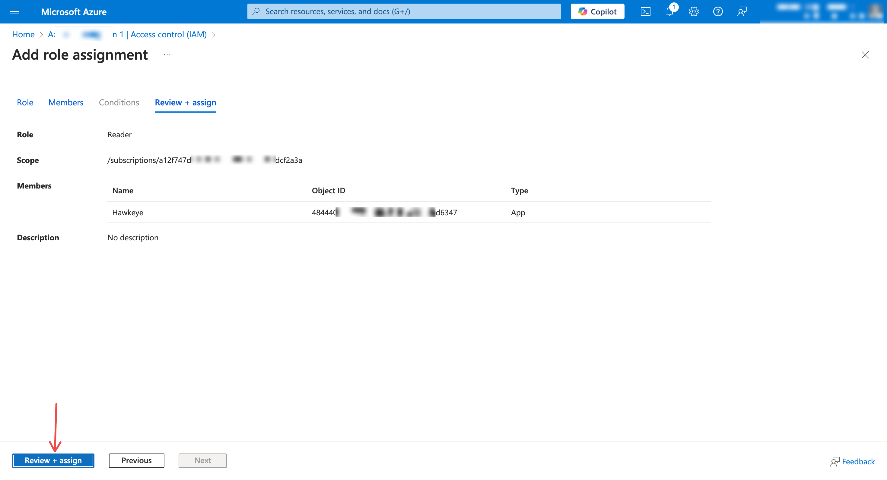 Review + assign confirmation page