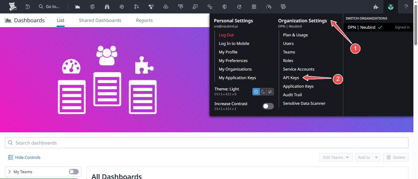 Organization Settings > API Keys