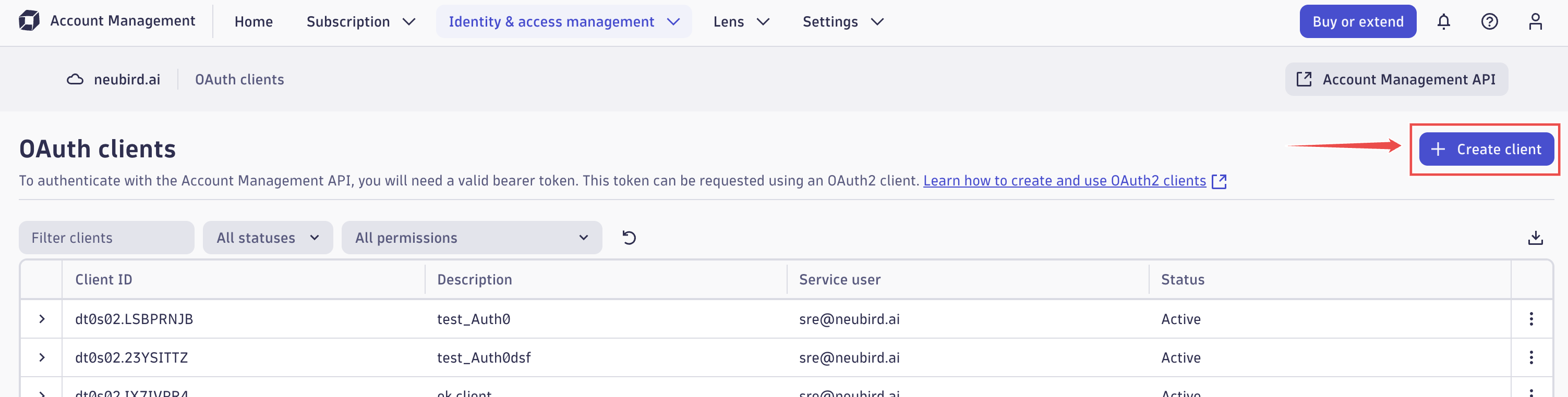 Create new OAuth client