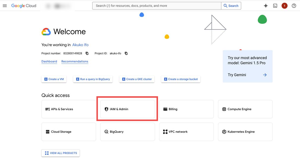 IAM & Admin section in the GCP Console sidebar