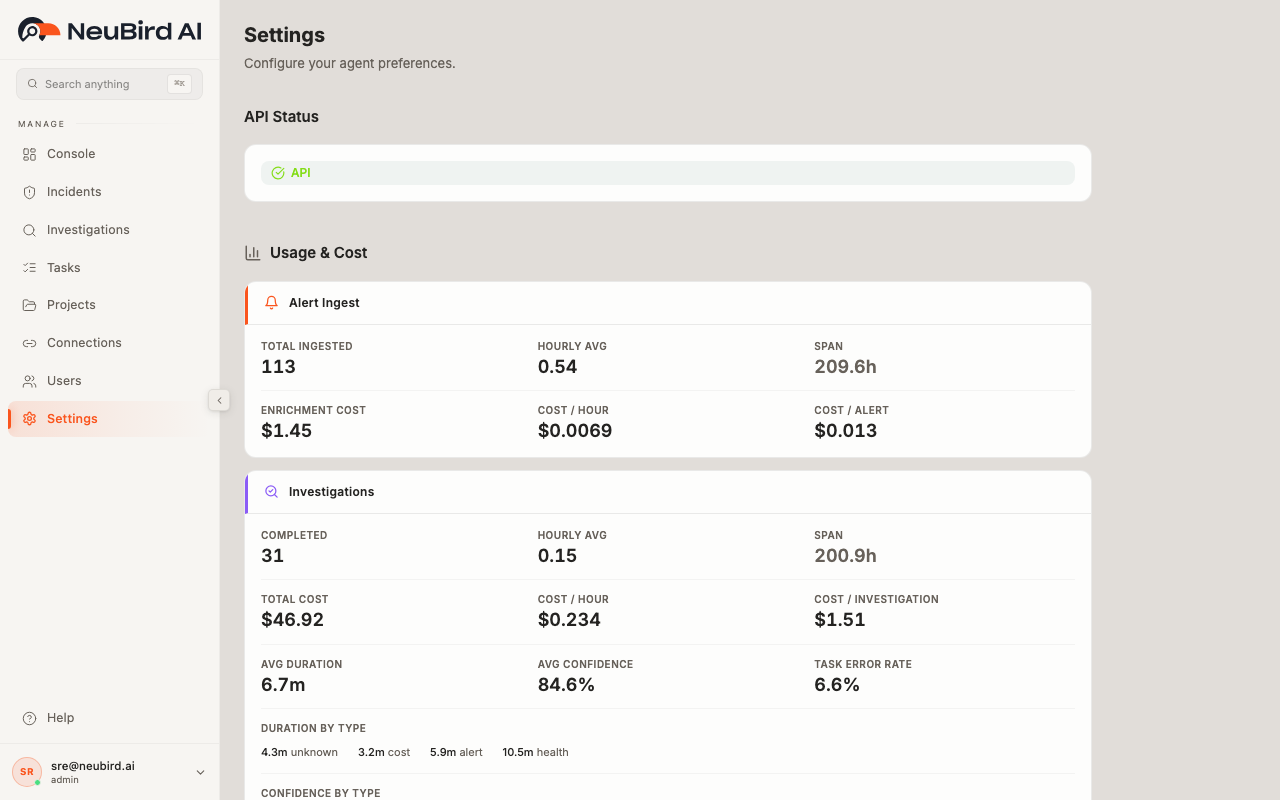 Settings page showing agent selection and profile preferences