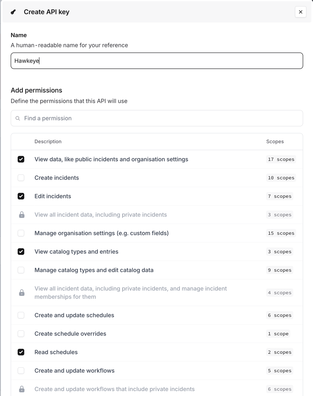 Incident.io Create API key page