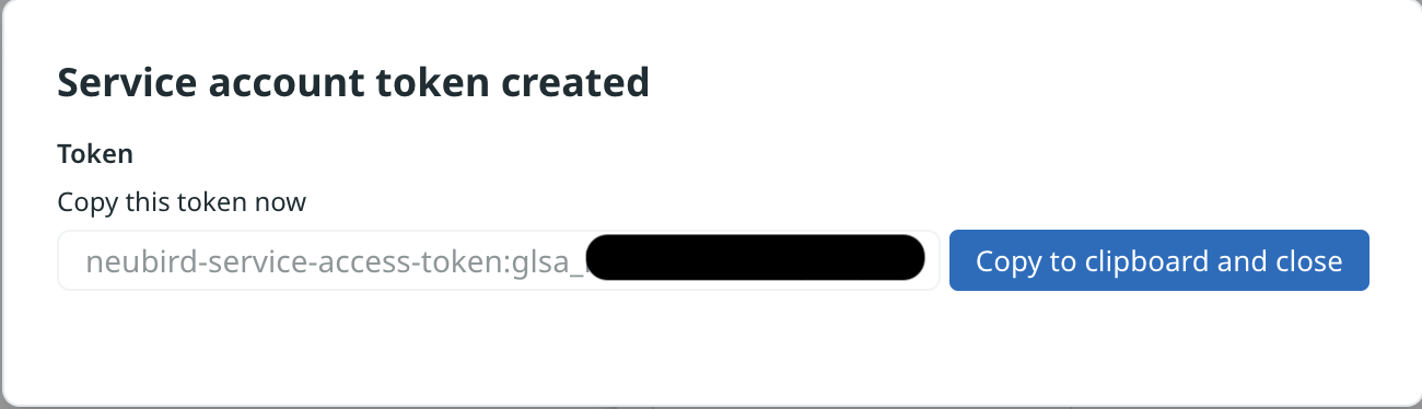 Service account token created