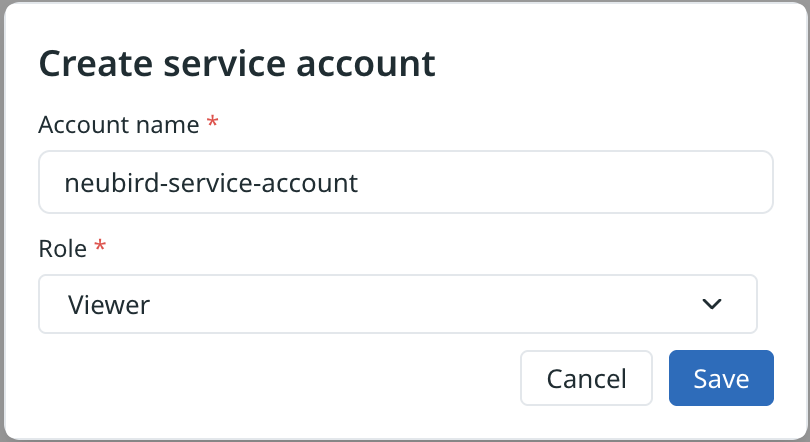 Create service account dialog