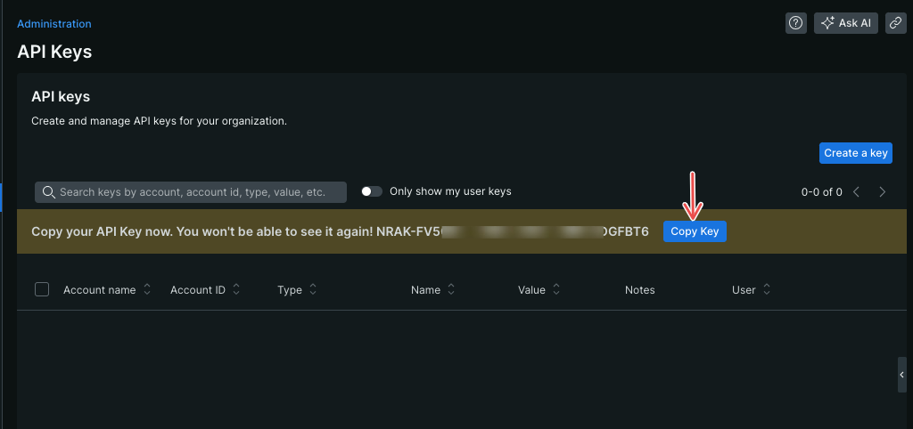 Copy the generated API key