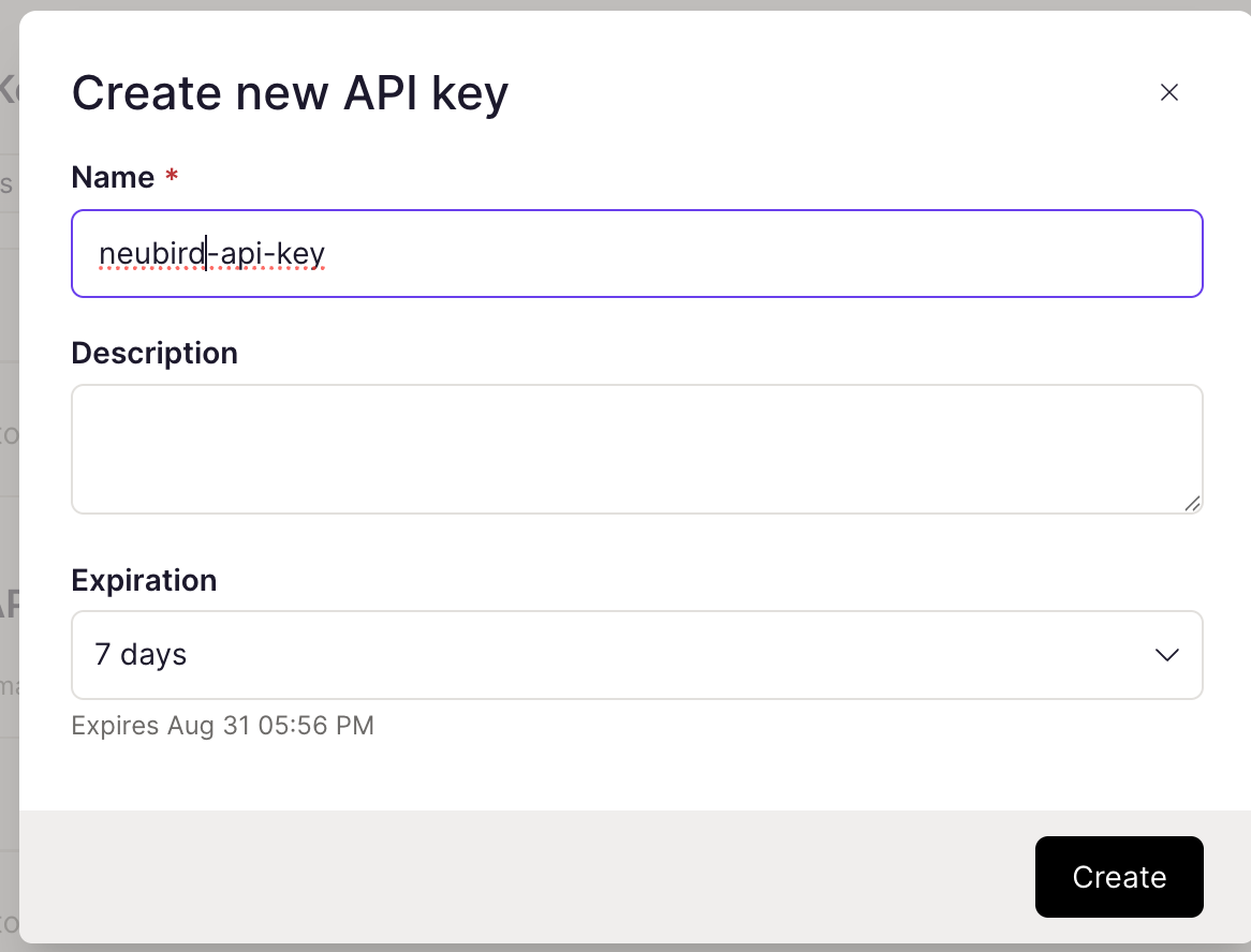 Naming the API key and choosing an expiration