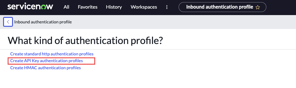 ServiceNow create API key authentication profile