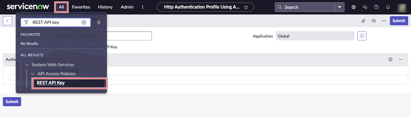 ServiceNow REST API key navigation