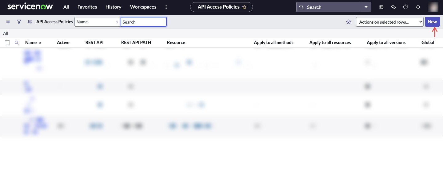 ServiceNow create new policy