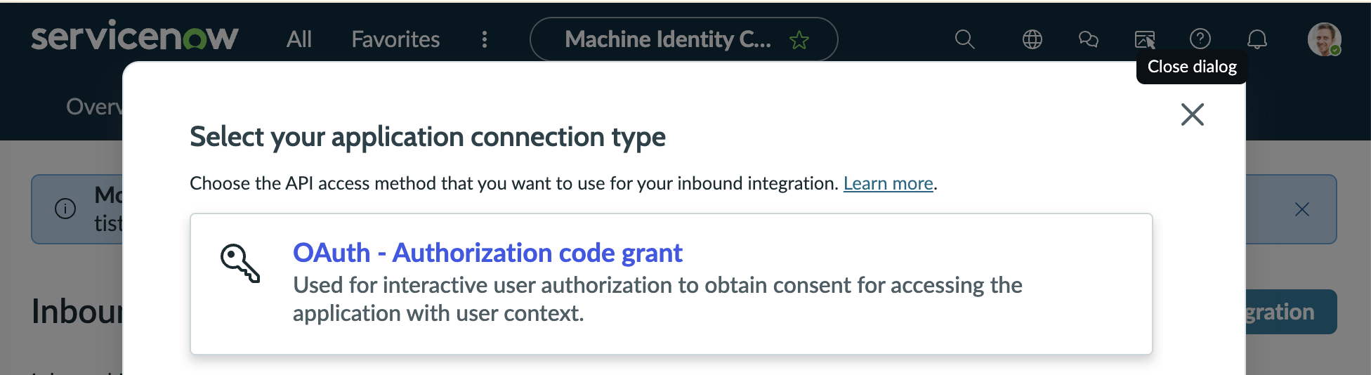 ServiceNow select OAuth authorization code grant