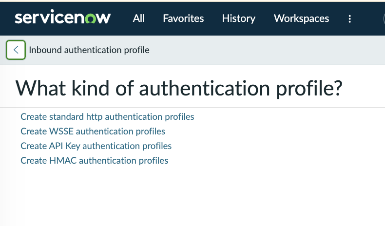 ServiceNow choose authentication profile type