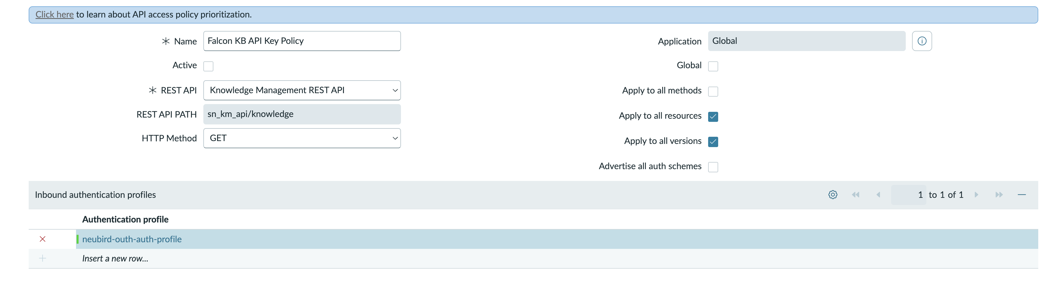 ServiceNow REST API Access Policy for the Knowledge Management API