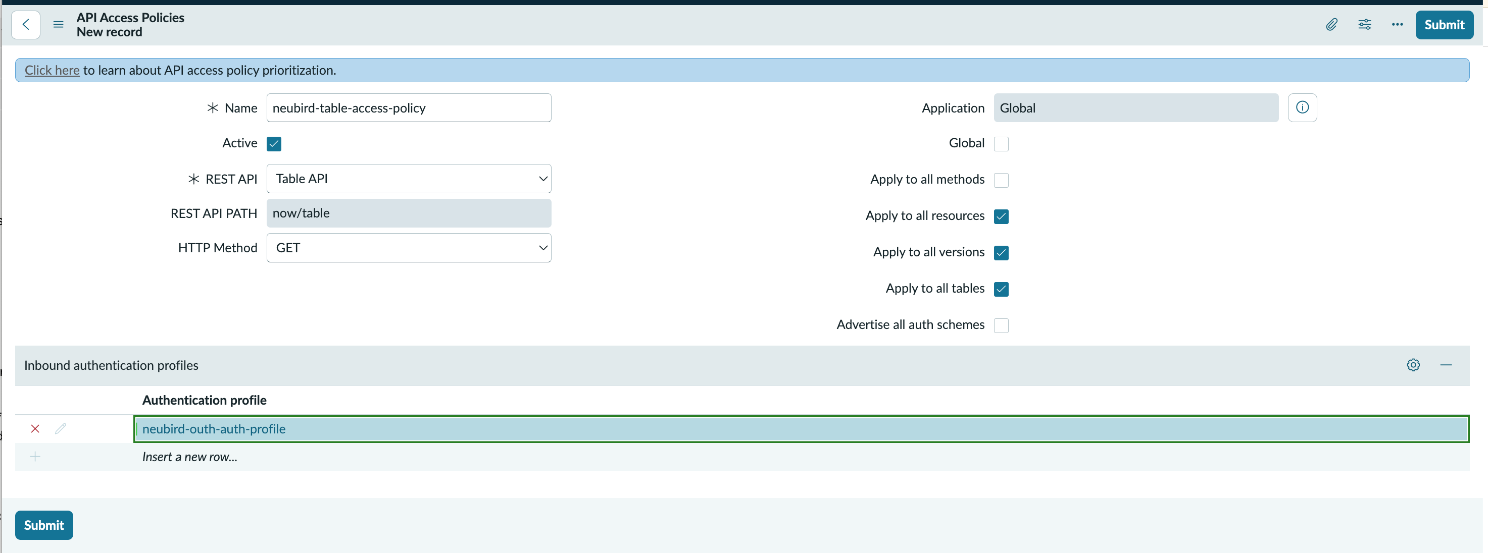 ServiceNow REST API Access Policy for the Table API
