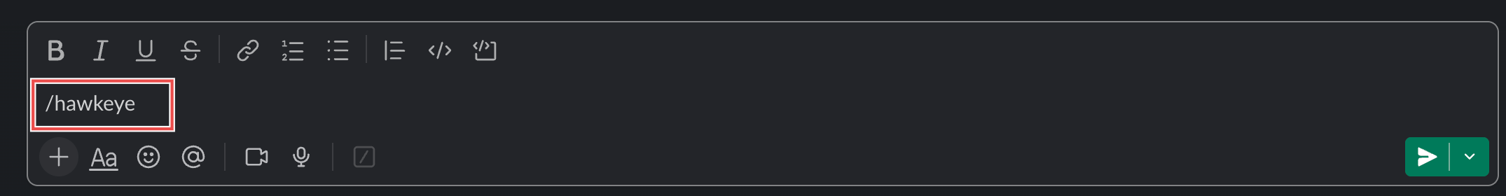 Typing the /NeuBird slash command in Slack