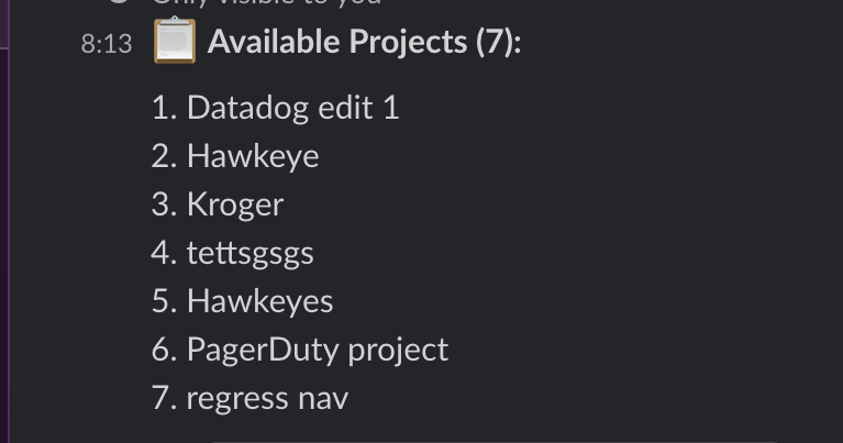 Slack list projects result